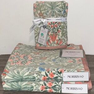 MORRIS & Co.WOODLAND WEEDS CORAL FLORAL GARDEN 2 BATH TOWEL 2 HAND TOWEL SET NWT